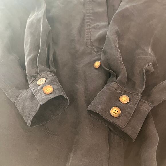 Vtg Jones New York Long Sleeve Button Down 100% Silk Blouse Navy Blue 6 Petite - Picture 9 of 10